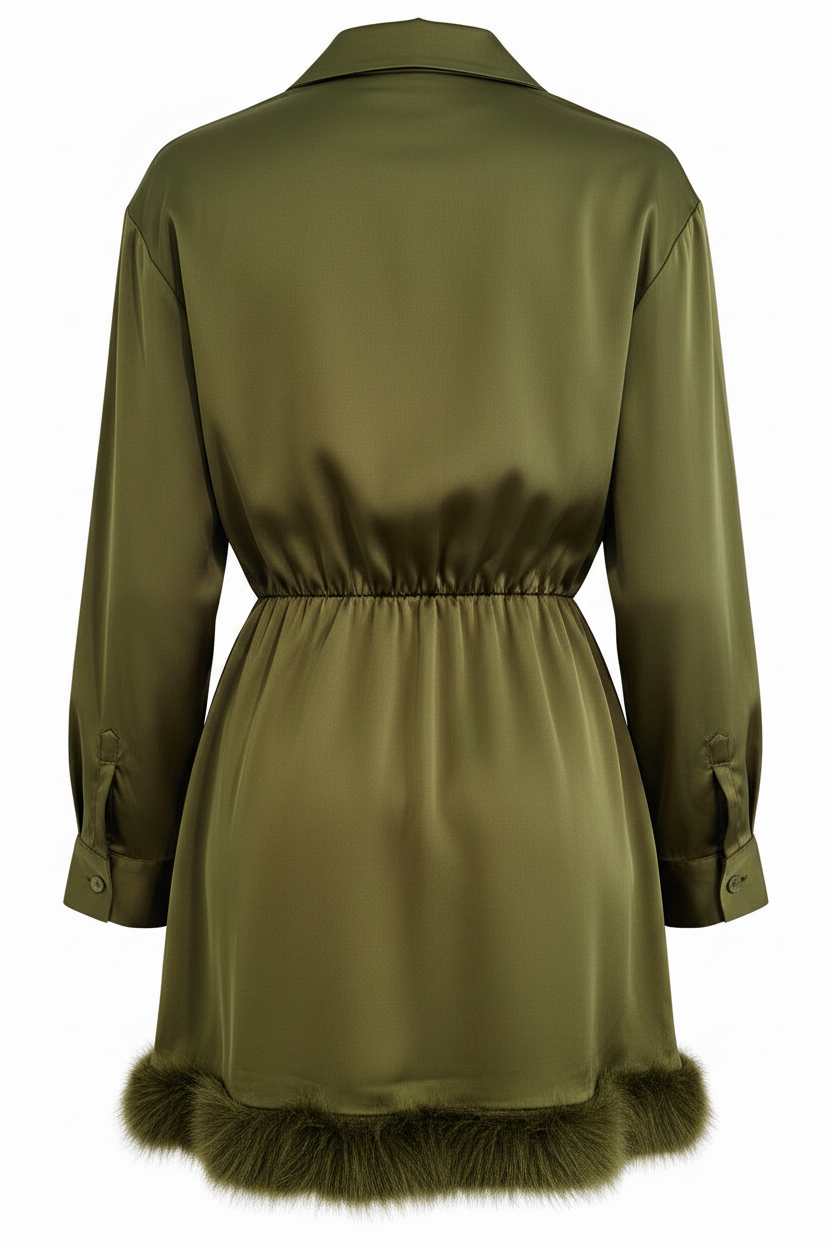 Long Sleeve Button up Faux Fur Dress
