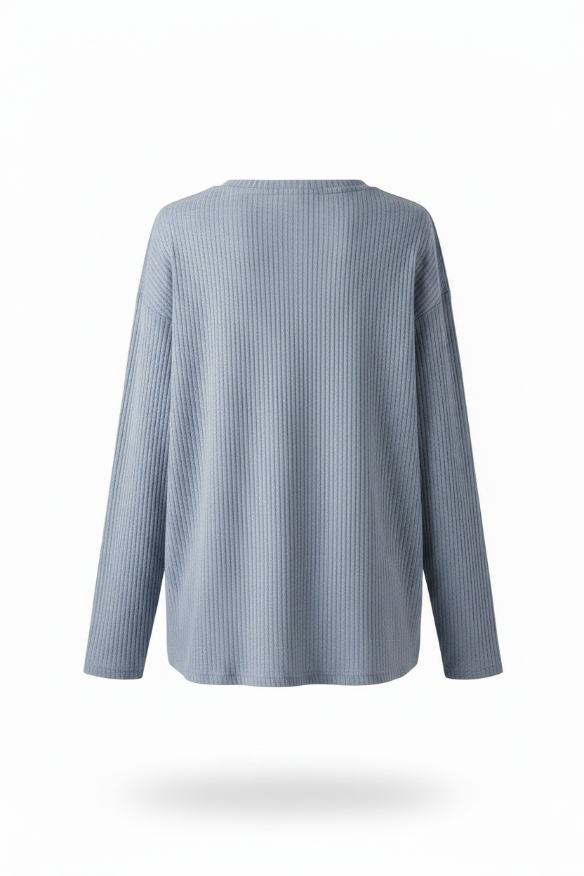 Long Sleeve Ribbed Knit Henley Top