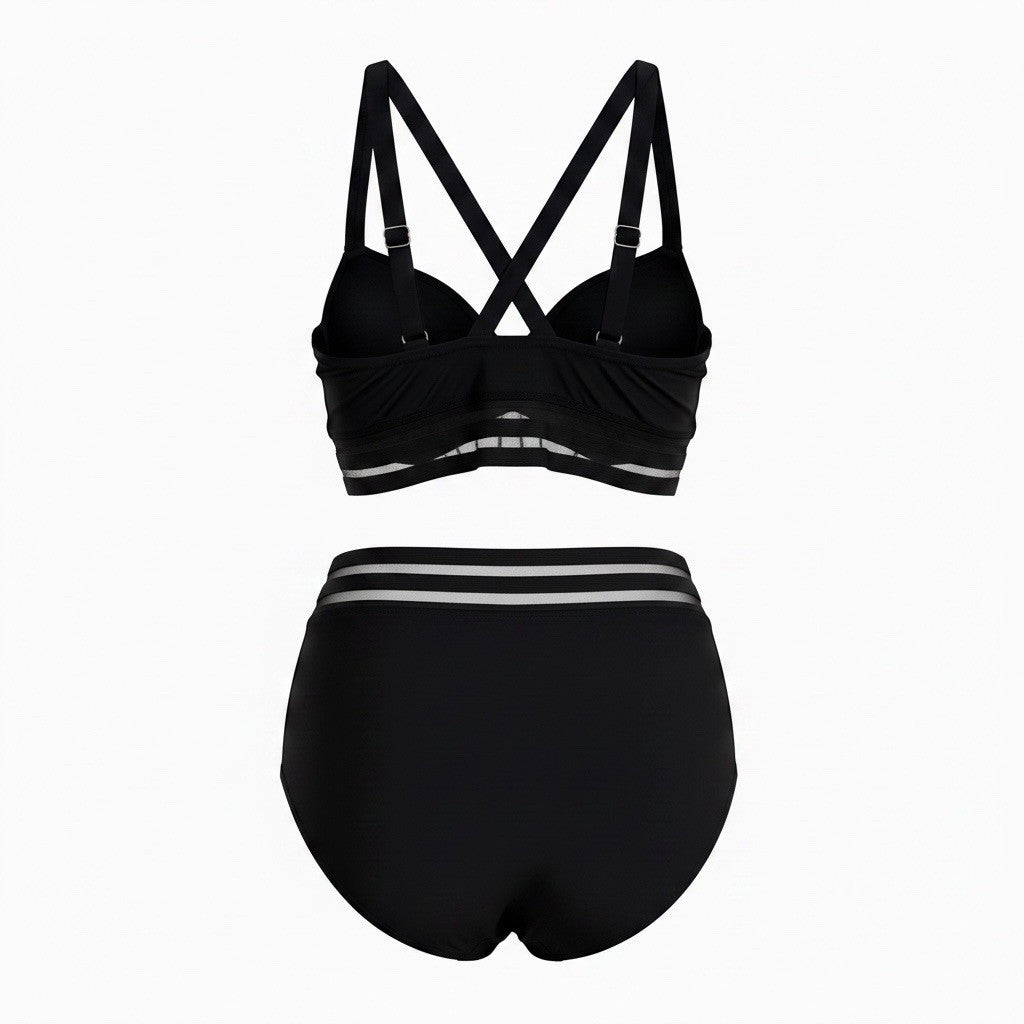 CUPSHE Women's Two-Piece Bikini - Black With Sheer Trim - Size LARGE - NWT - Image 6