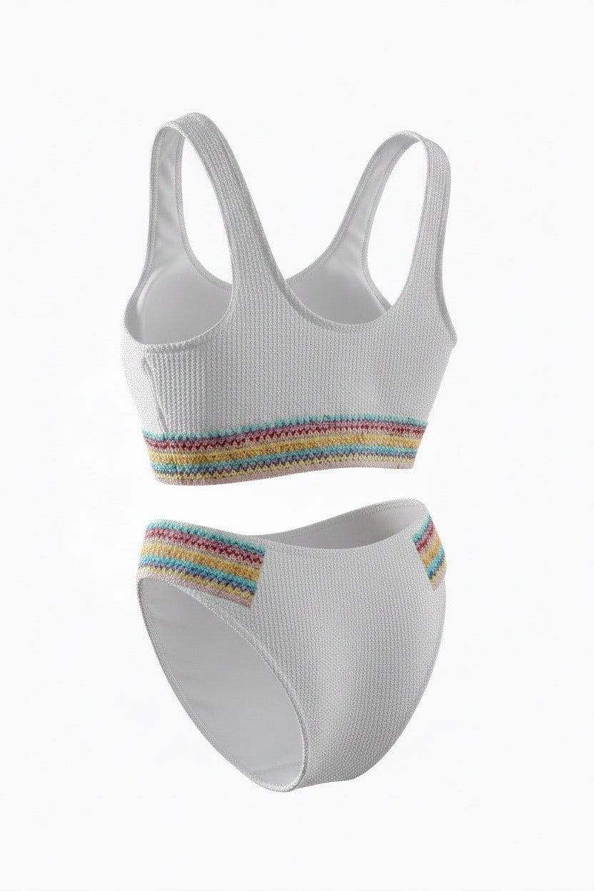 CUPSHE - White & Colorful Trim W/ Sequence - Size L - Bikini Set - Image 6