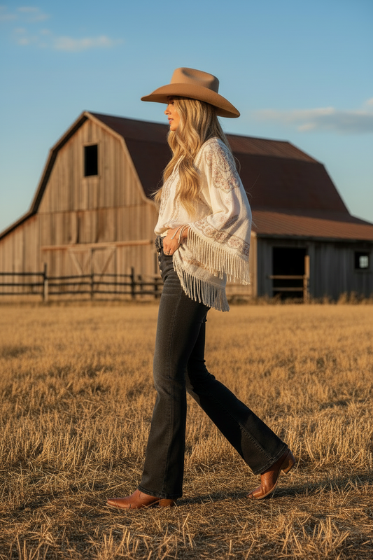 Western-Style Flare Jeans Button Fly