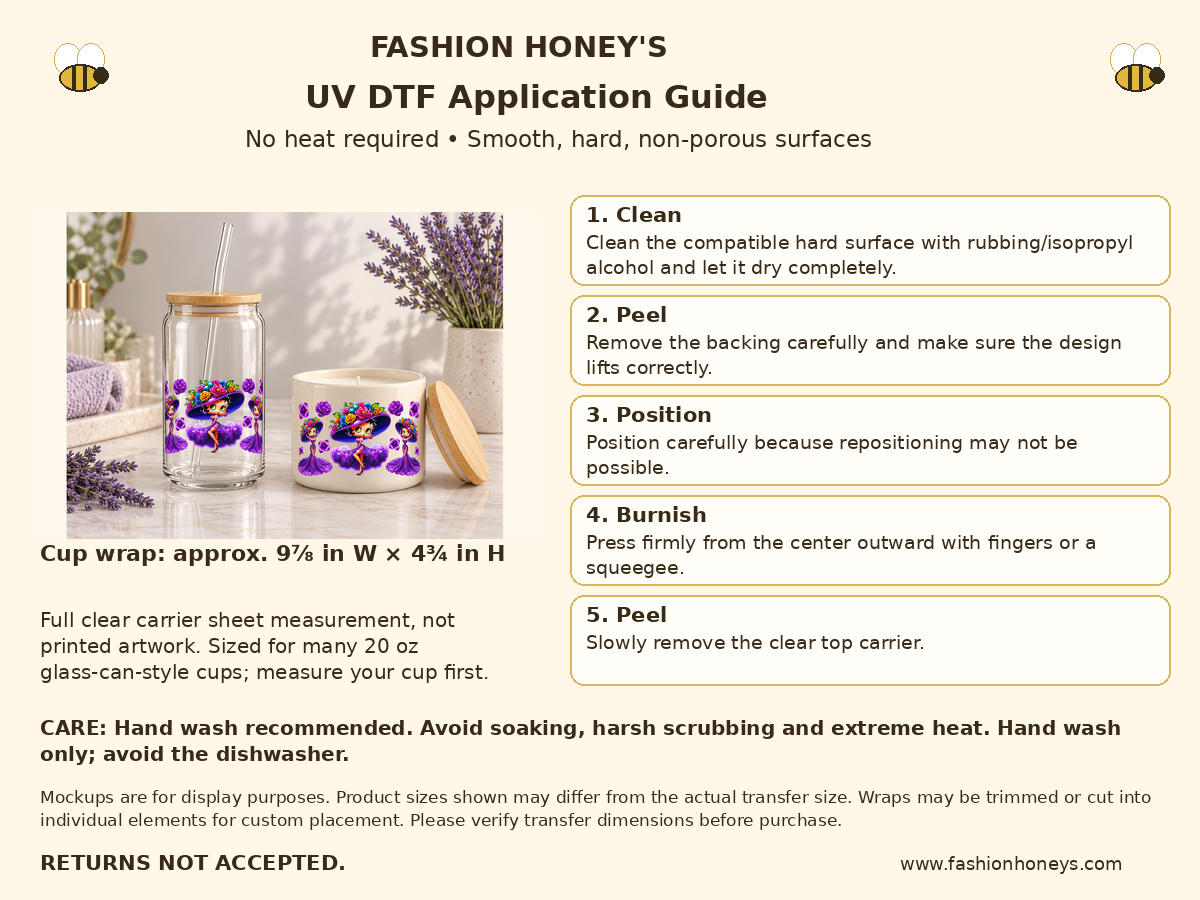 Purple floral women UV DTF cup wrap Application Guide