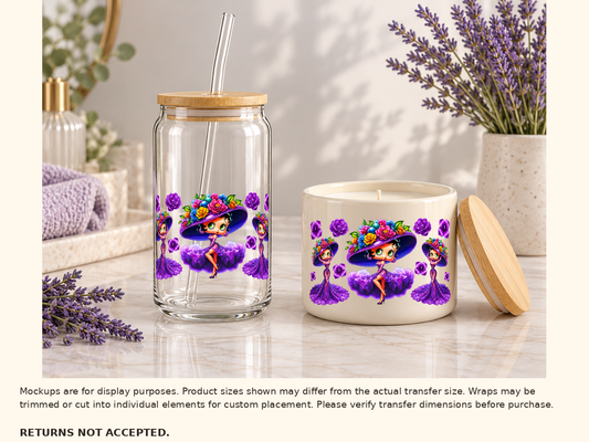 Purple floral women UV DTF cup wrap Lifestyle