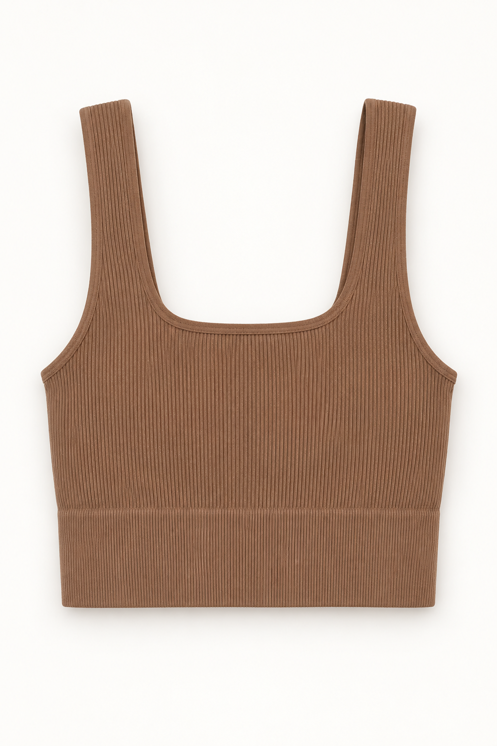 Zenana NT-54019A Deep Camel square-neck crop tank — back ghost mannequin in owner-confirmed brown shade