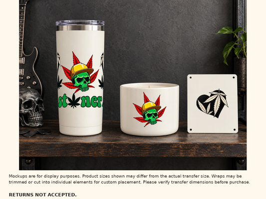 420 Stoner UV DTF on tumbler candle jar and sign
