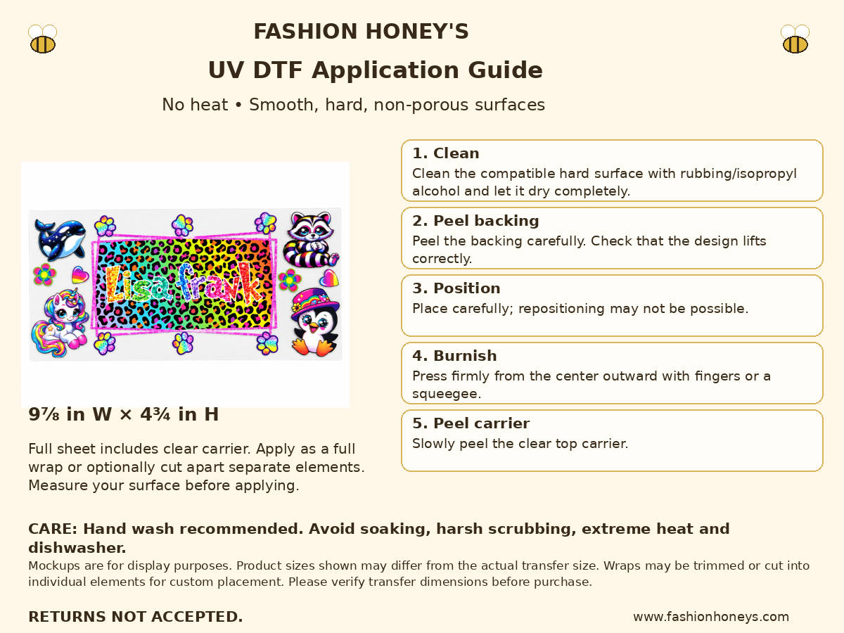 Lisa Frank rainbow animals UV DTF cup wrap — Application Guide