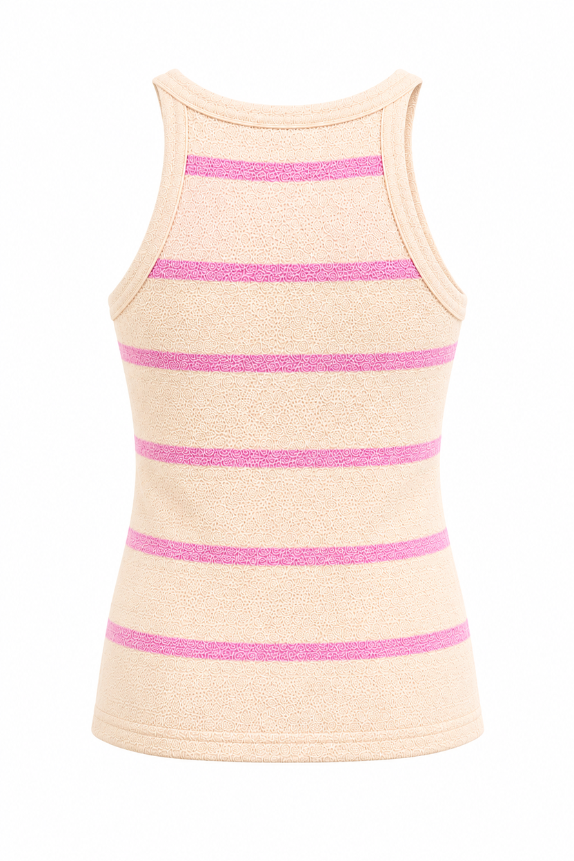 Textured Cream & Pink Fitted Tank