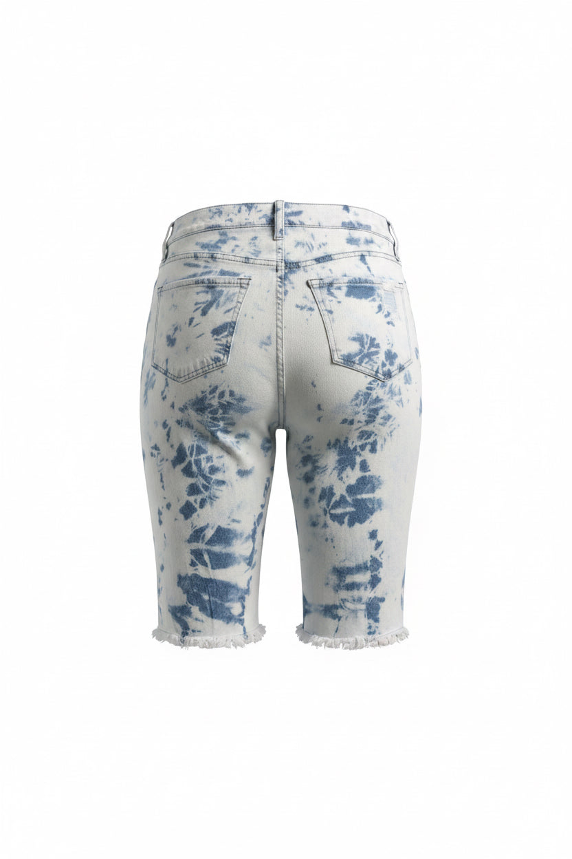 High Rise Acid Washed Denim Shorts