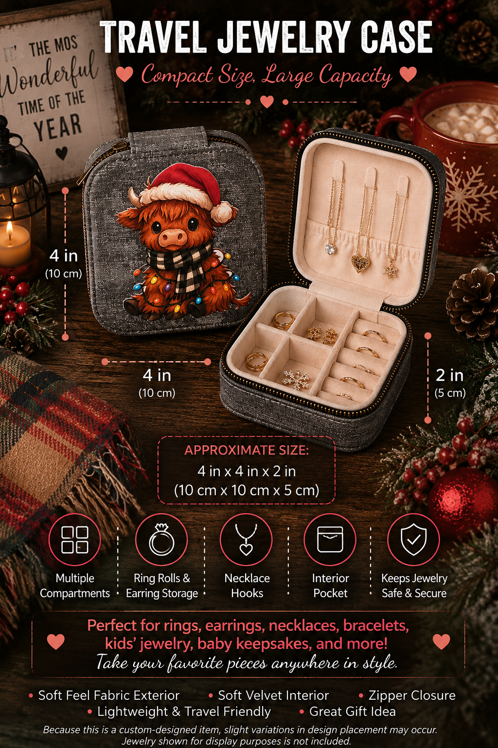 Xmas Highland Cow Jewelry Case