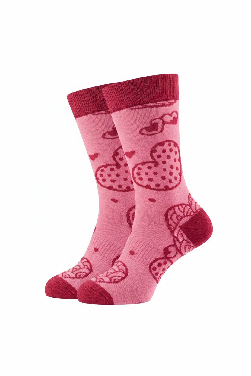 Happy Hearts - 2 Tone Pink Crew Socks