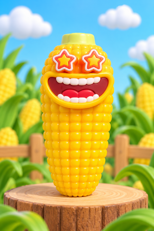 Star Eyes Smile yellow corn squeeze squishy toy with large happy mouth