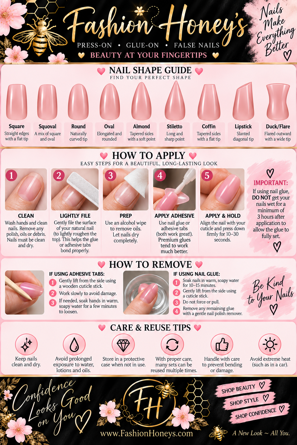 Fashion Honey's false nail application, removal and care guide