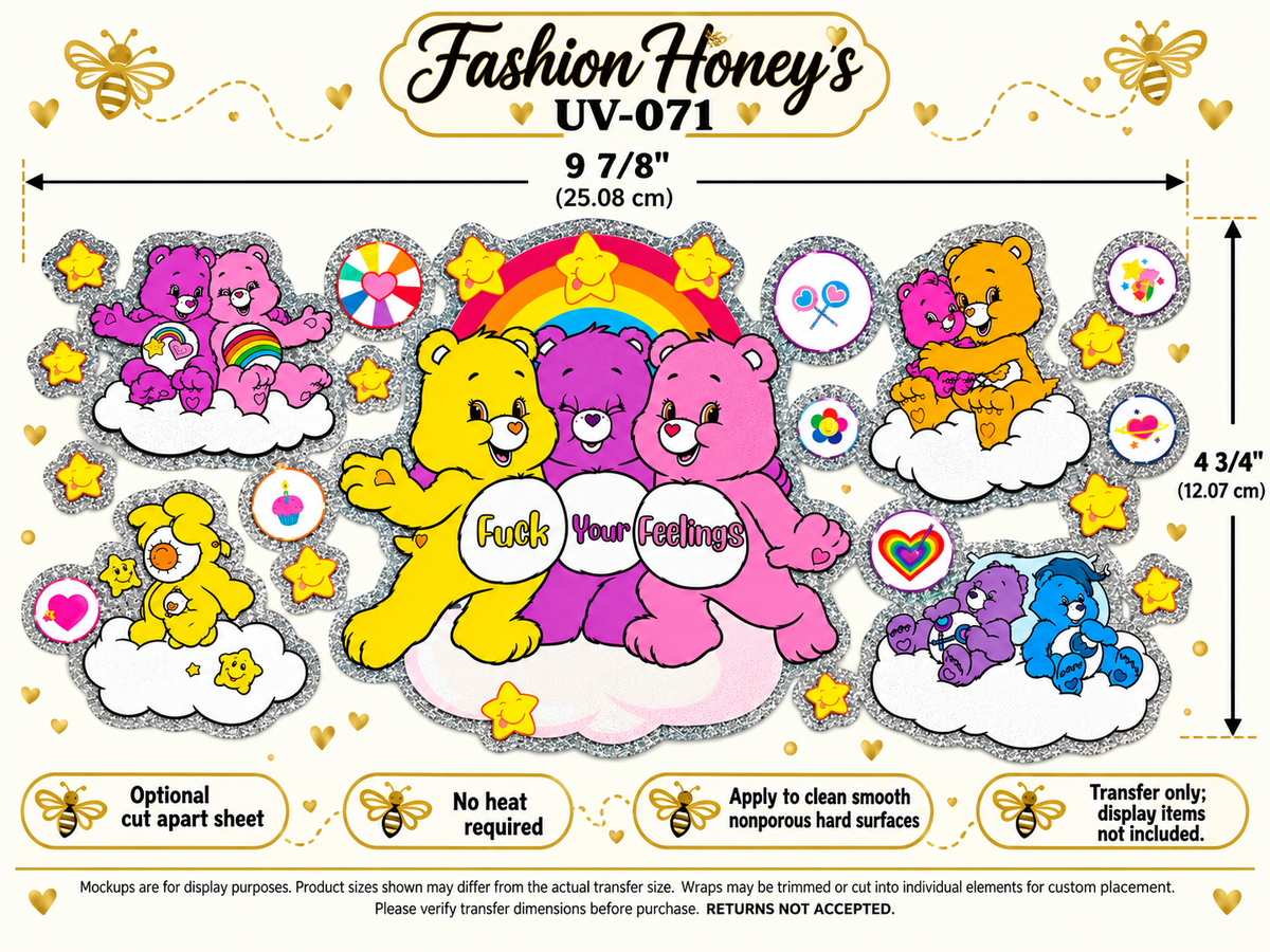 Rainbow Bears; transfer size and application information; transfer only