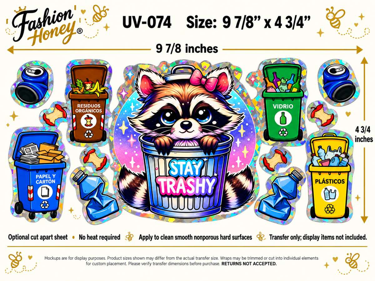 Stay Trashy Raccoon; transfer size and application information; transfer only