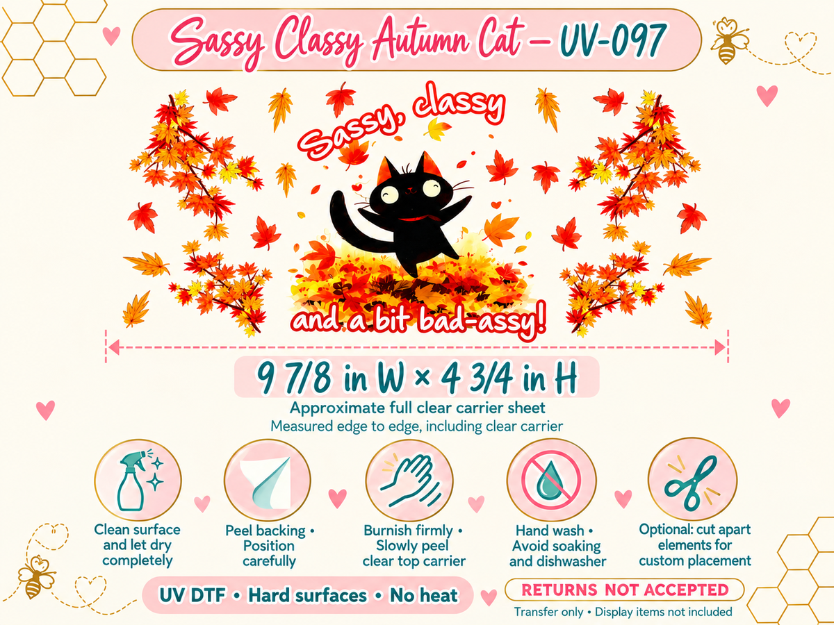 Sassy Classy Autumn Cat full carrier size and no-heat application guide