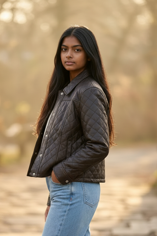 Genuine Leather Quilted Style Jacket