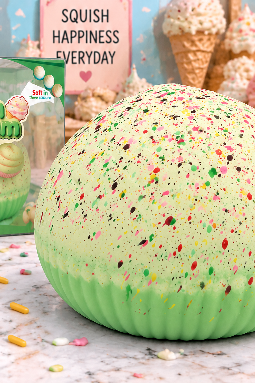 Jumbo Cream Ice Cream Squishy – 6-Inch Toy – Pink, Blue & Green