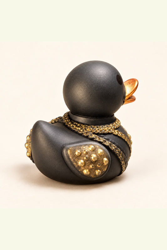 Midas black duck rear view showing gold textured wings and collar