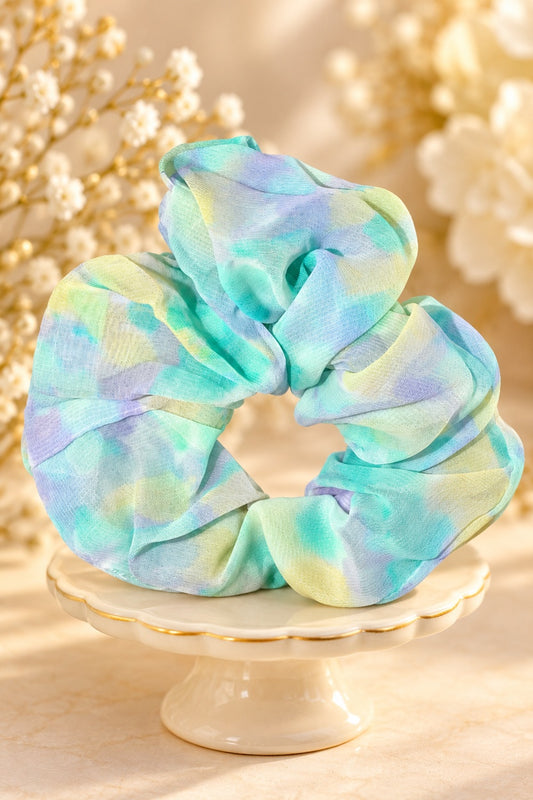 Aqua pastel ruffled scrunchie