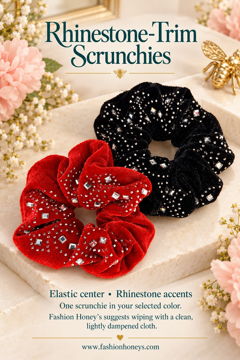 Fashion Honey’s rhinestone scrunchie details and care guide