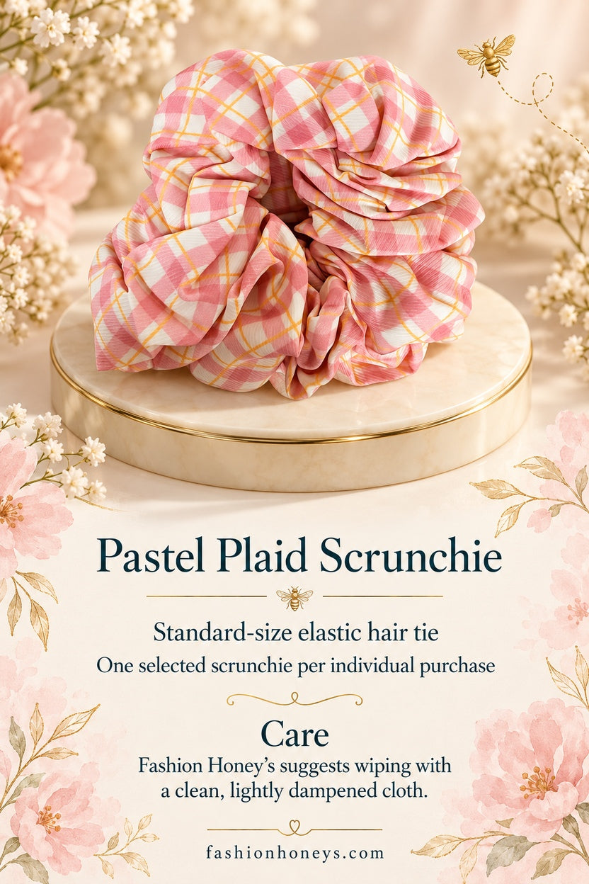 Pastel plaid scrunchie standard-size and Fashion Honey’s care guide