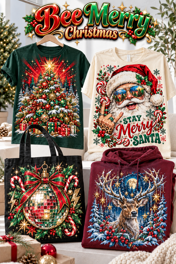 Bee Merry | Christmas apparel transfer category cover