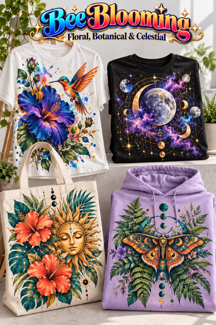 Bee Blooming | Floral, Botanical & Celestial apparel transfer category cover