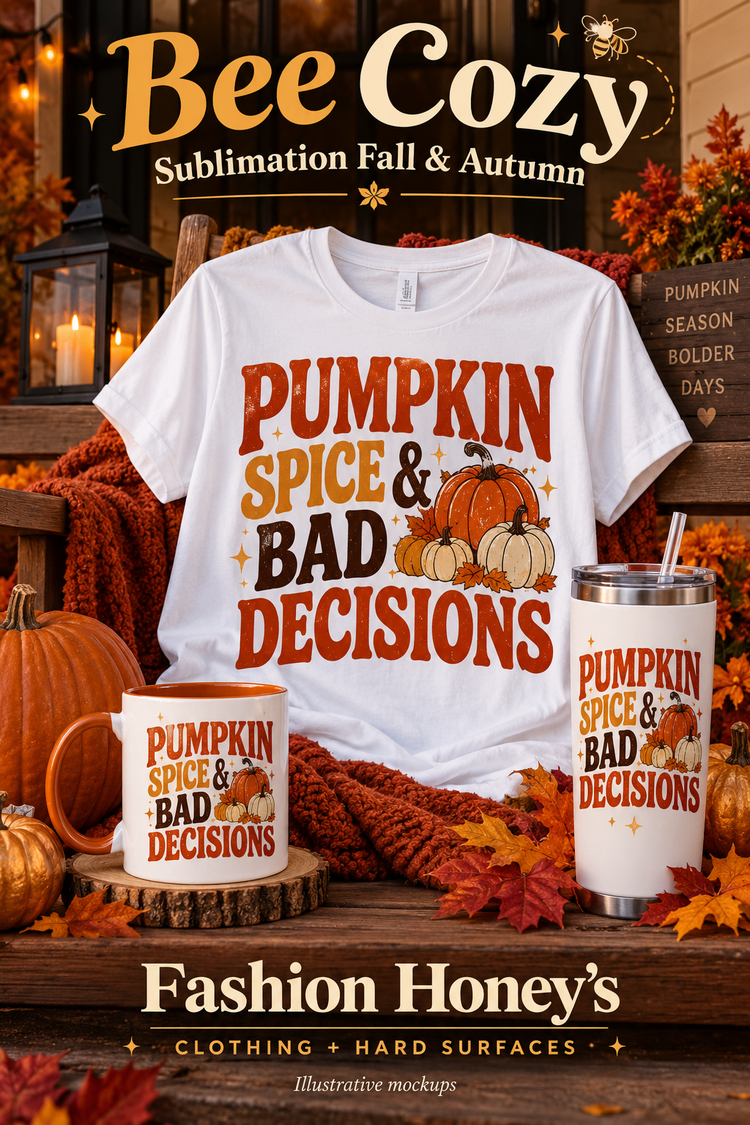 Bee Cozy | Sublimation Fall & Autumn clothing and hard-surface illustrative sublimation mockups