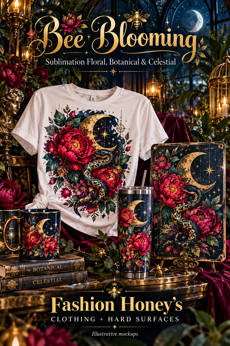Bee Blooming | Sublimation Floral, Botanical & Celestial bold clothing and hard-surface sublimation mockups