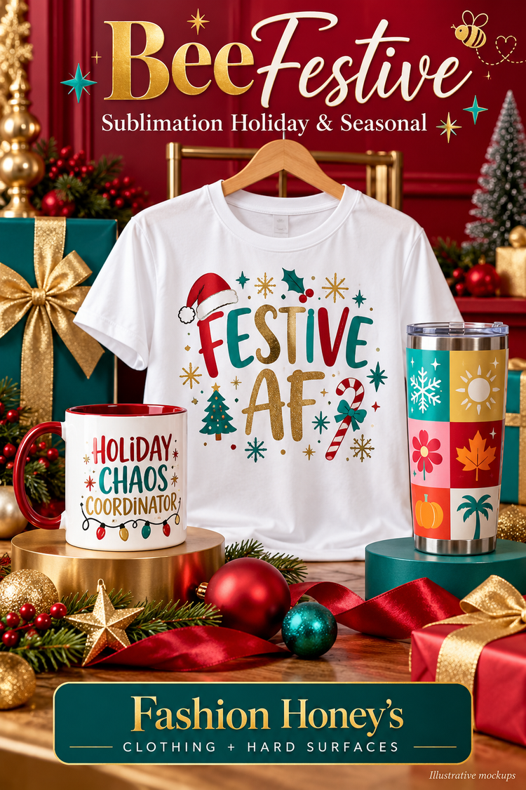 Bee Festive | Sublimation Holiday & Seasonal clothing and hard-surface illustrative sublimation mockups