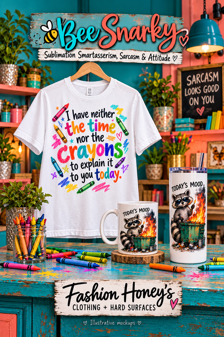 Bee Snarky | Sublimation Smartasserism, Sarcasm & Attitude — full-view clothing, mug and tumbler sublimation design inspiration