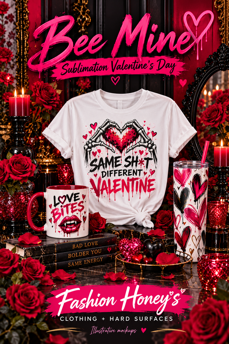 Bee Mine | Sublimation Valentine's Day — full-view clothing, mug and tumbler sublimation design inspiration