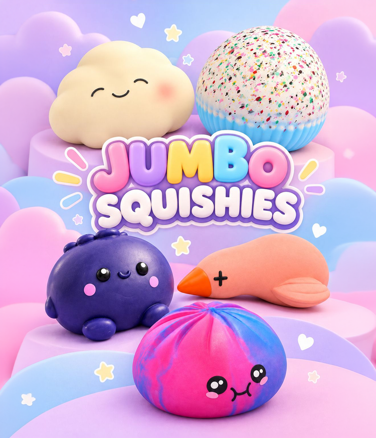 jumbo squishies collection artwork with matching expanded background