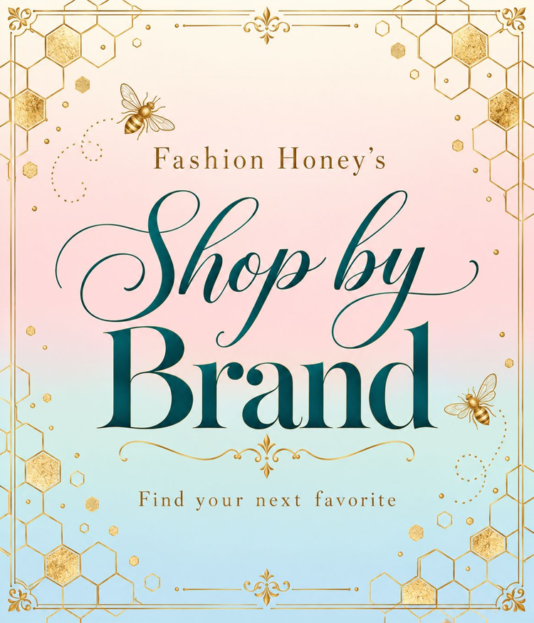 Fashion Honey’s Shop by Brand on pale ombré with gold honeycomb corners and bees