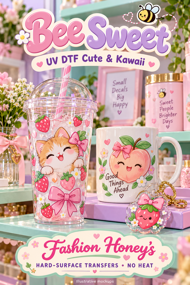 Bee Sweet | UV DTF Cute & Kawaii — hard-surface transfer illustrative mockups
