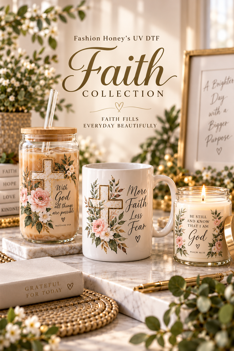 Bee Faithful | UV DTF Faith — full-frame portrait collection cover for customizable UV DTF hard-surface transfers