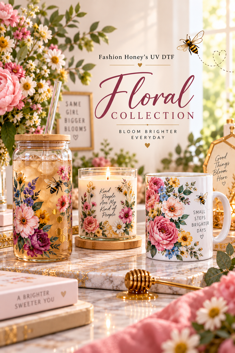 Bee Blooming | UV DTF Floral, Botanical & Celestial — full-frame portrait collection cover for customizable UV DTF hard-surface transfers