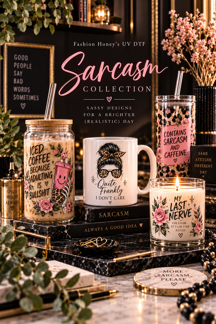 Bee Snarky | UV DTF Smartasserism, Sarcasm & Attitude — full-frame portrait collection cover featuring UV DTF designs for cups, mugs and candle jars