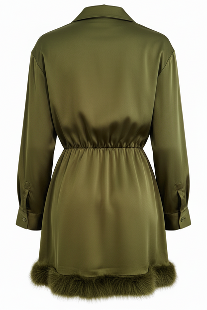 Long Sleeve Button up Faux Fur Dress