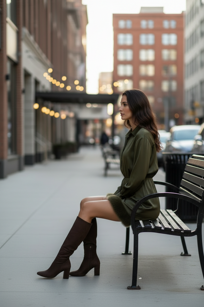 Long Sleeve Button up Faux Fur Dress
