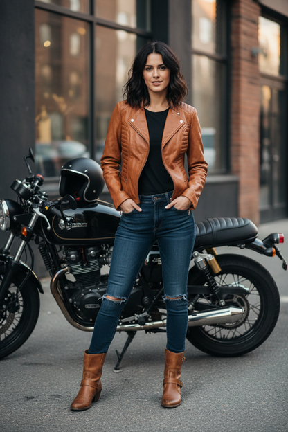 Genuine Leather Biker-Style Jacket