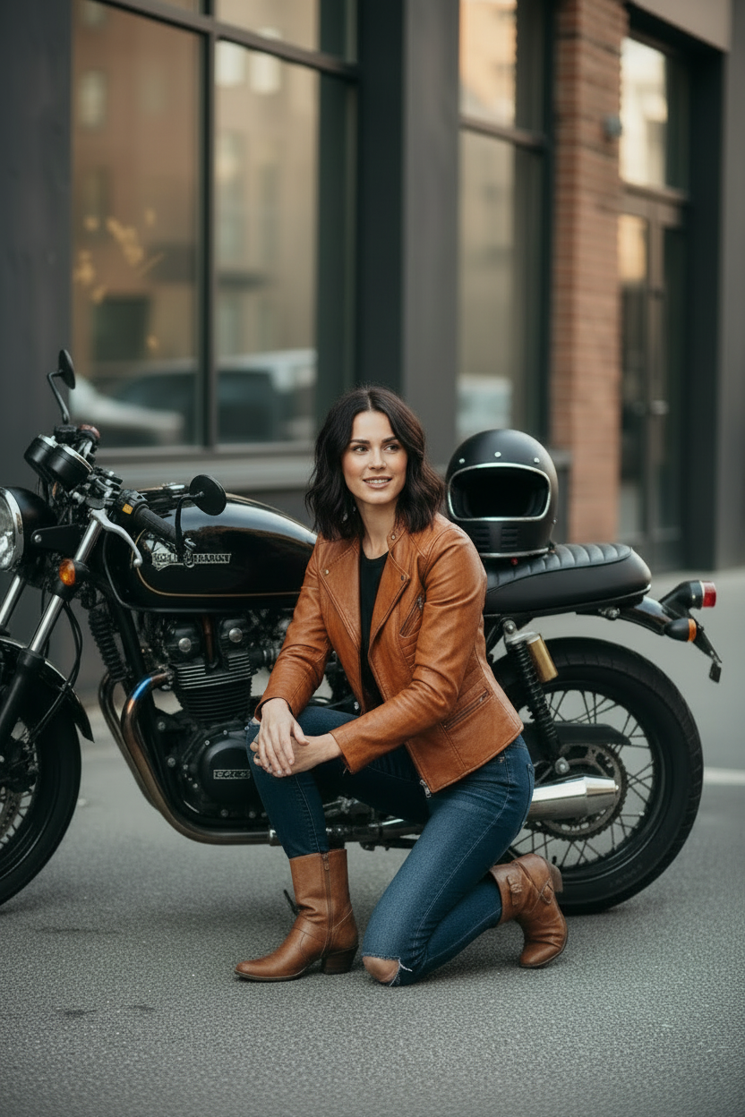 Genuine Leather Biker-Style Jacket