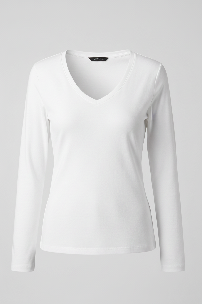 Solid Knit V-Neck Long Sleeve Top
