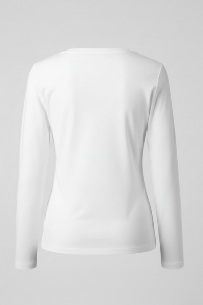 Solid Knit V-Neck Long Sleeve Top