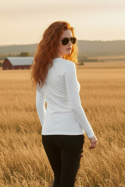 Solid Knit V-Neck Long Sleeve Top