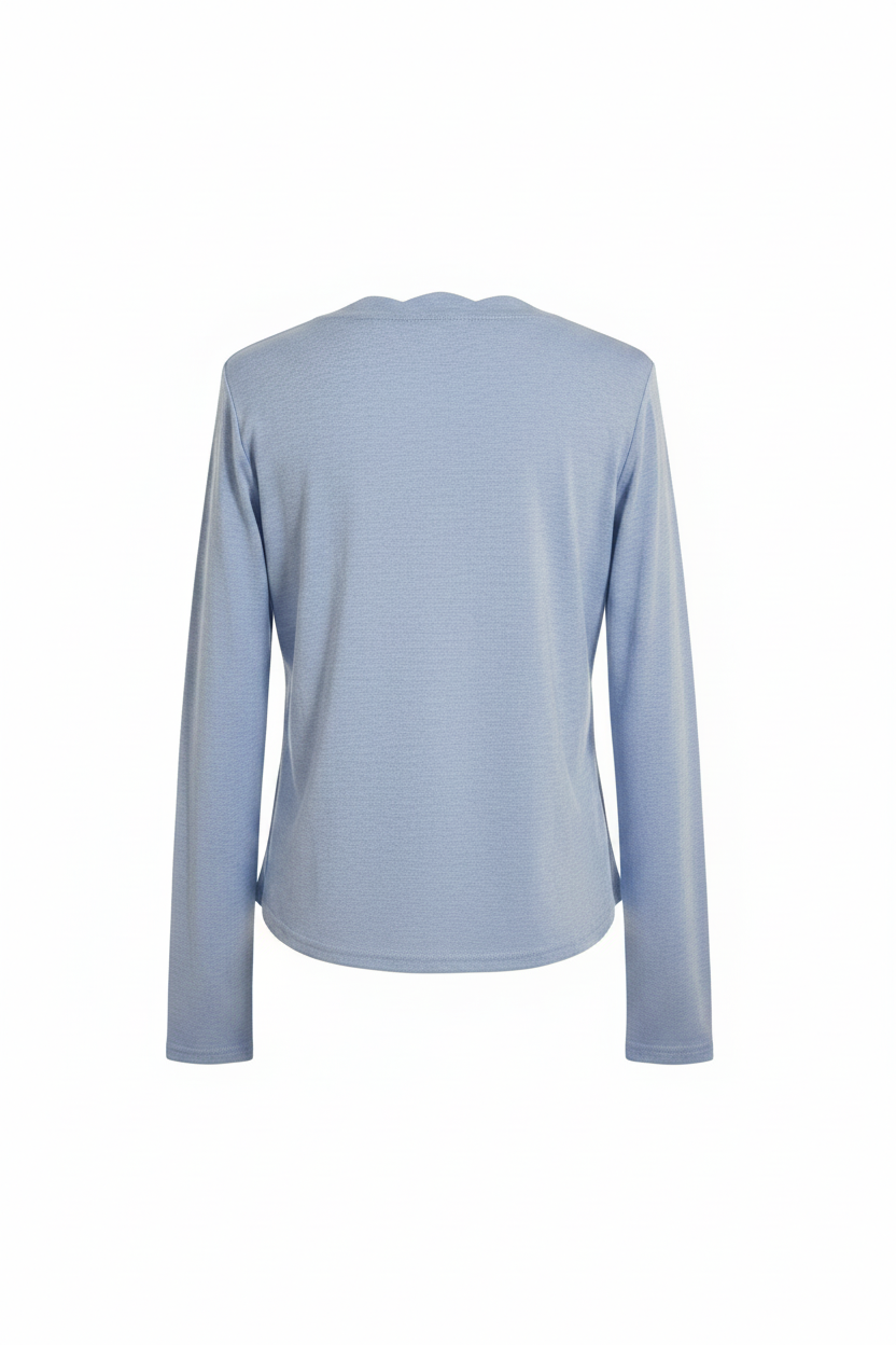 Solid Scalloped Long Sleeve Top