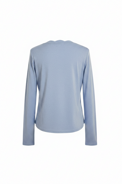 Solid Scalloped Long Sleeve Top