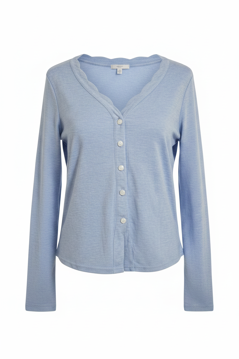 Solid Scalloped Long Sleeve Top