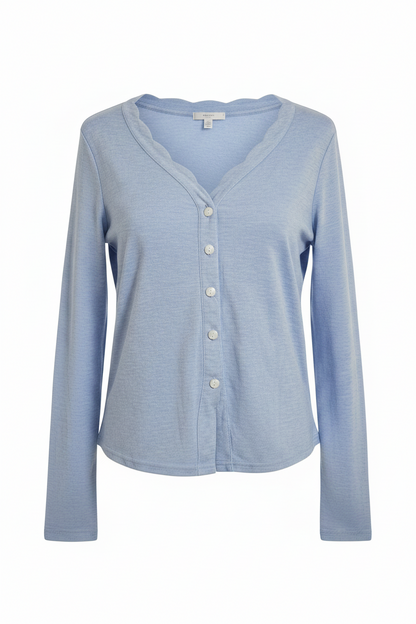 Solid Scalloped Long Sleeve Top