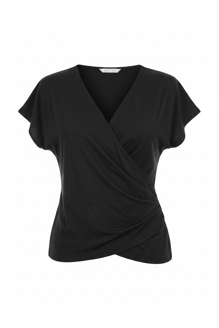 V-Neck Cap Sleeve Draped Top